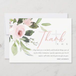 ROZE ROOS FLORALE EERSTE COMUNIE THANK YOU KAART