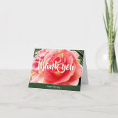 Roze roos foto vet stijlvol aangepaste naam script bedankkaart (Voorkant)