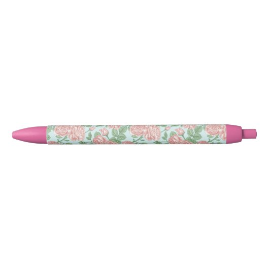 Roze Roos Garden Bouquet Patroon Zwarte Inkt Pen (Voorkant)