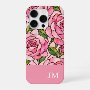 Roze Roos Gebrandschilderde Initialen iPhone 16 Pro Hoesje