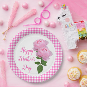Roze Roos Gelukkige Moederdag Bloemen Papieren Bordje