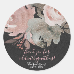 Roze Roos Glitter Rozen Donkere Bloem Glam Favor Ronde Sticker