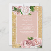  roze Roos Gold Glitter Wedding Kaart (Voorkant)