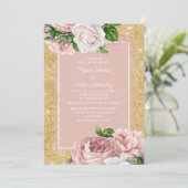  roze Roos Gold Glitter Wedding Kaart (Staand voorkant)