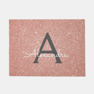 Roze - Roos Gold Sparkle Glitter Monogram Naam Deurmat