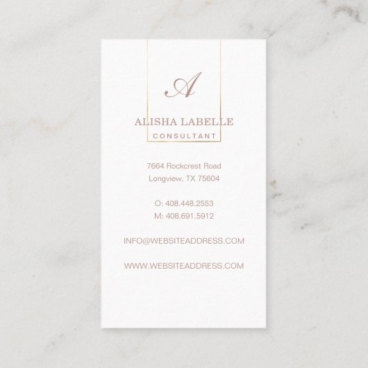 Roze Roos & Goud Geometrische Fotolay-out & Monogr Visitekaartje (Achterkant)