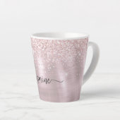 Roze Roos Goud Glitter Metaal Monogram Girlige Blu Latte Mok (Rechterhoek)