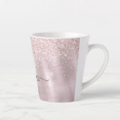Roze Roos Goud Glitter Metaal Monogram Girlige Blu Latte Mok (Rechts)
