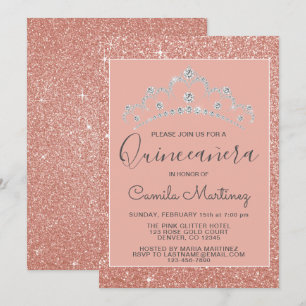 Roze - Roos Gouden Glitter en Sparkle Quinceanera Kaart