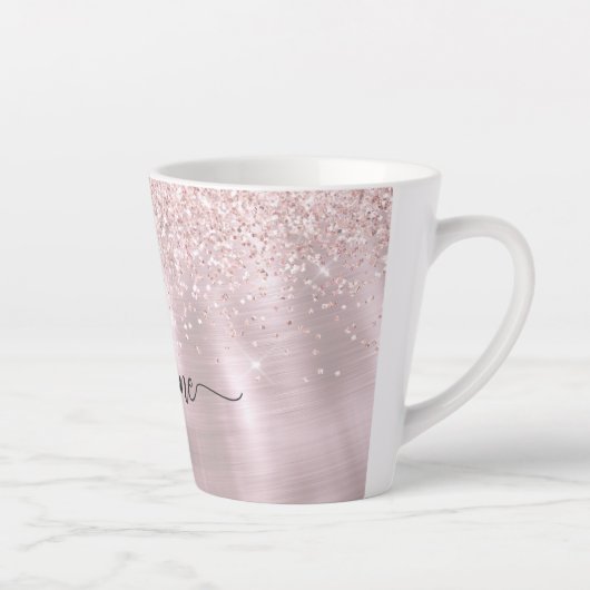 Roze Roos Gouden Glitter Metaal Monogram Girlige B Latte Mok (Rechts)