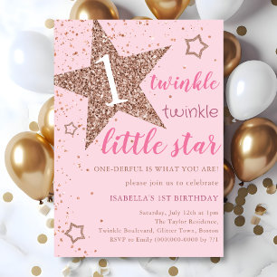 Roze & Roos Gouden Twinkle Kleine Ster 1e Verjaard Kaart