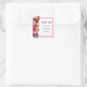 Roze roos grens bruids bruiloft dank u vierkante sticker (Tas)