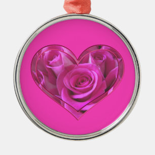 Roze Roos Hart Metalen Ornament