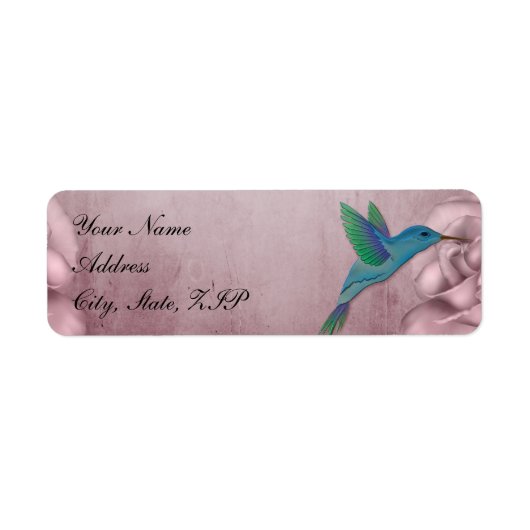 Roze Roos Hummingbird Bruiloft Labels (Voorkant)