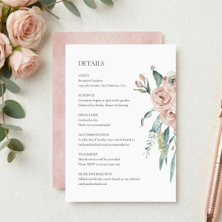 Roze Roos Huwelijksdetails Enclosurekaart Informatiekaartje