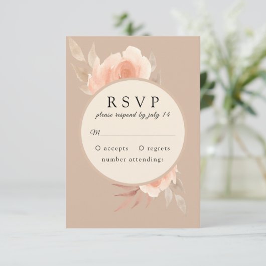 Roze roos in een lijst Botanische bruiloft RSVP (Staand voorkant)