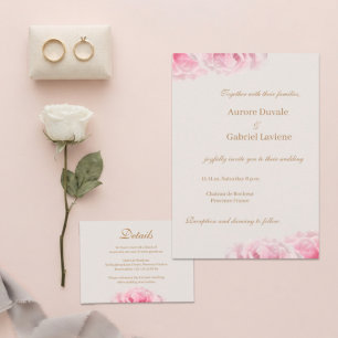 Roze Roos Ivoor Goud Bruiloft Hotel Detail Informatiekaartje