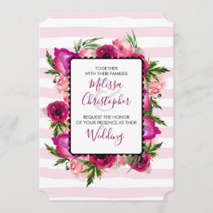 Roze Roos & Klaproos Bloemboeket Bruiloft Kaart
