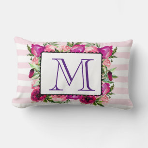 Roze Roos & Klaproos Bloemboeket Monogram Kussen