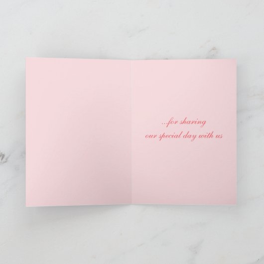 Roze roos knop trouwfoto dank je kaart (Binnen)