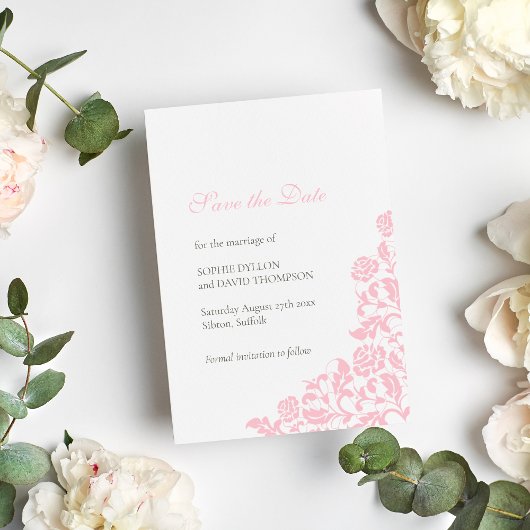  roze Roos Lace Pattern Weddenschap Save The Date