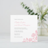 -roze Roos Lace Square Weddenschap Kaart (Staand voorkant)