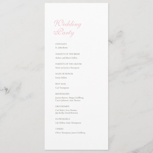 -roze Roos Lace Wedding Programma (Achterkant)