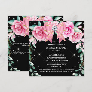 Roze roos landelijke chic diamanten groen kaart