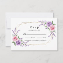 Roze Roos Lavendel Geometrische Trouw RSVP Kaart