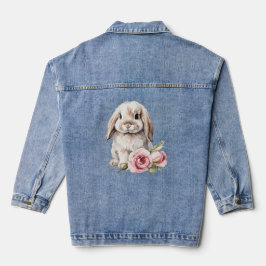 Roze roos Lop Eared Bunny Rabbit Denim Jacket