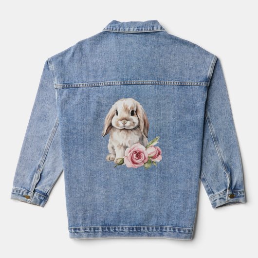 Roze roos Lop Eared Bunny Rabbit Denim Jacket (Achterkant)