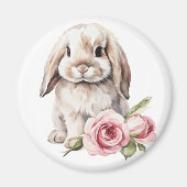Roze roos Lop Eared Bunny Rabbit Magneet (Voorkant)