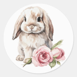 Roze roos Lop Eared Bunny Rabbit Ronde Sticker