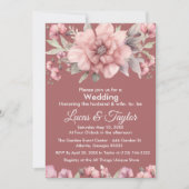 Roze Roos met groen bruiloft uitnodiging (Voorkant)