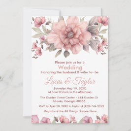 Roze Roos met groen bruiloft uitnodiging