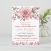 Roze Roos met groen bruiloft uitnodiging (Staand voorkant)