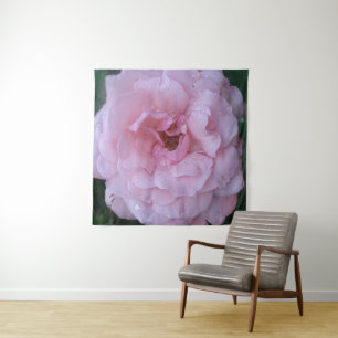 Roze roos met regendruppels muurkunst wandtapijt wandkleed
