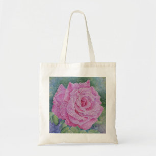 Roze Roos met Regendruppels Tote Bag