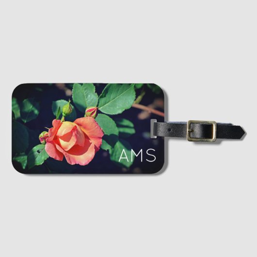 Roze Roos monogram boedding Bagagelabel (Voorkant (horizontaal))