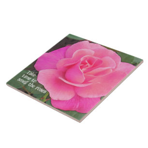 ROZE ROOS / NEEM DE TIJD OM DE ROZEN TE RUIKEN TEGELTJE
