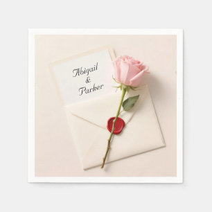 Roze roos op een Wax Sealed Wedding Envelop Servet