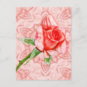 Roze roos op elegante kaleidoscoop briefkaart