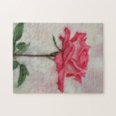 Roze roos op Stem Art Flower Puzzel Legpuzzel (Horizontaal)