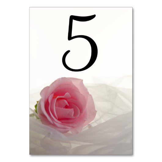 Roze Roos op Witte Trouwtafel Nummers Kaart (Achterkant)
