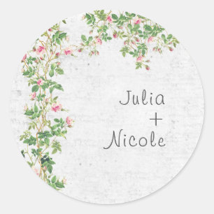 Roze Roos Oude Muur Vintage Stijl Dagboek Huwelijk Ronde Sticker