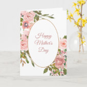 Roze Roos Ovaal Kader Moederdag Kaart (Gele Bloem)