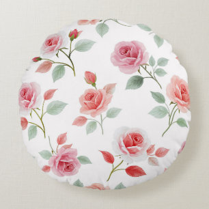 Roze roos patroon, zachte kleur, rond kussen