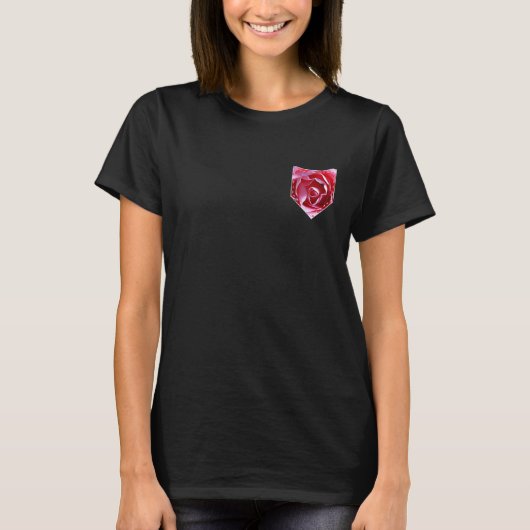 Roze Roos Pocket Retro Rozen Bloementuinman T-shirt (Voorkant)