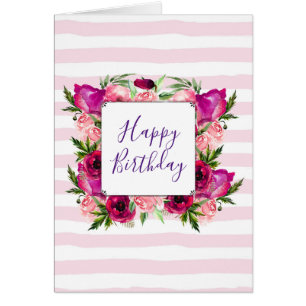 Roze Roos & Poppy Bloemen Boeket Gelukkige Verjaar