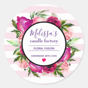 Roze Roos & Poppy Bloemen Boeket Kaars Business Ronde Sticker